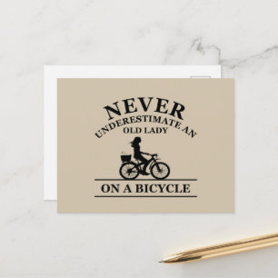 Never Underestimate An Old Lady On a Bicycle Holiday Postcard