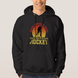 Never Underestimate An Old Man Hockey Retro Vintag Hoodie