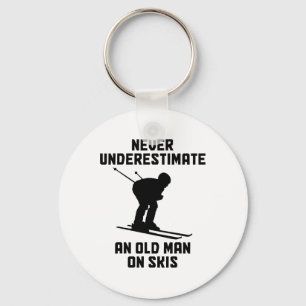 Never Underestimate An Old Man On Skis Funny Skiin Keychain