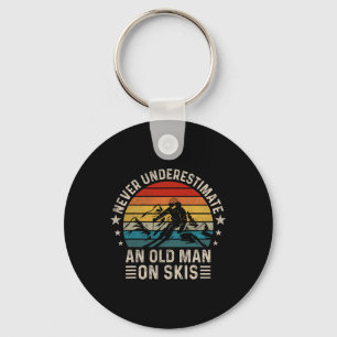 Never Underestimate An Old Man On Skis Funny Skiin Keychain