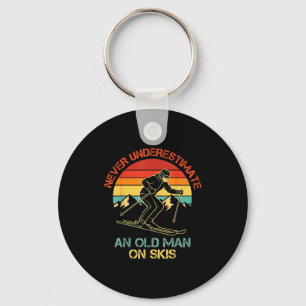 Never Underestimate An Old Man On Skis Funny Skiin Keychain