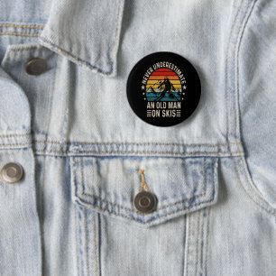 Never Underestimate An Old Man On Skis Retro 2 Inch Round Button