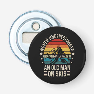 Never Underestimate An Old Man On Skis Retro  Bottle Opener