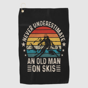 Never Underestimate An Old Man On Skis Retro Golf Towel