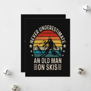 Never Underestimate An Old Man On Skis Retro  Holiday Card