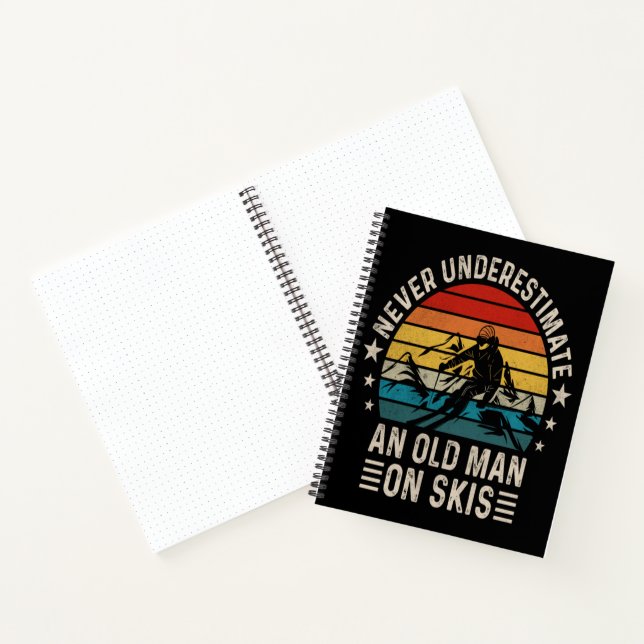 Never Underestimate An Old Man On Skis Retro  Notebook (Inside)