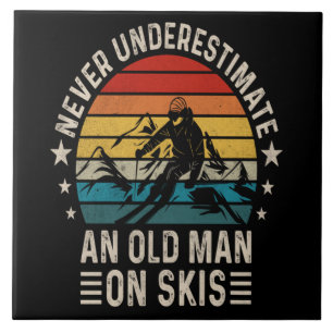 Never Underestimate An Old Man On Skis Retro Sunse Tile