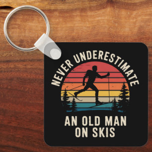 Never Underestimate an Old Man on Skis Skiing Trip Keychain