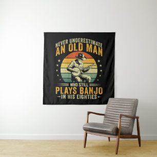 Never Underestimate An Old Man Plays Banjo Tapestry