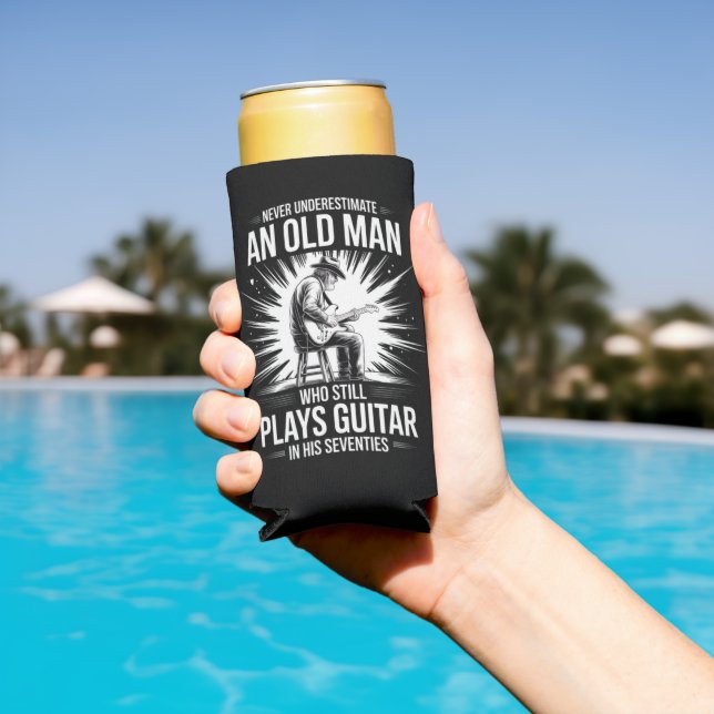 Never Underestimate an Old Man Plays Guitar Seltzer Can Cooler (In Situ Pool)