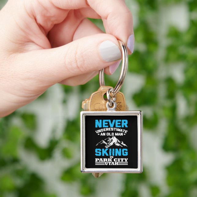 Never underestimate an old man skiing in Utah Keychain (Hand)