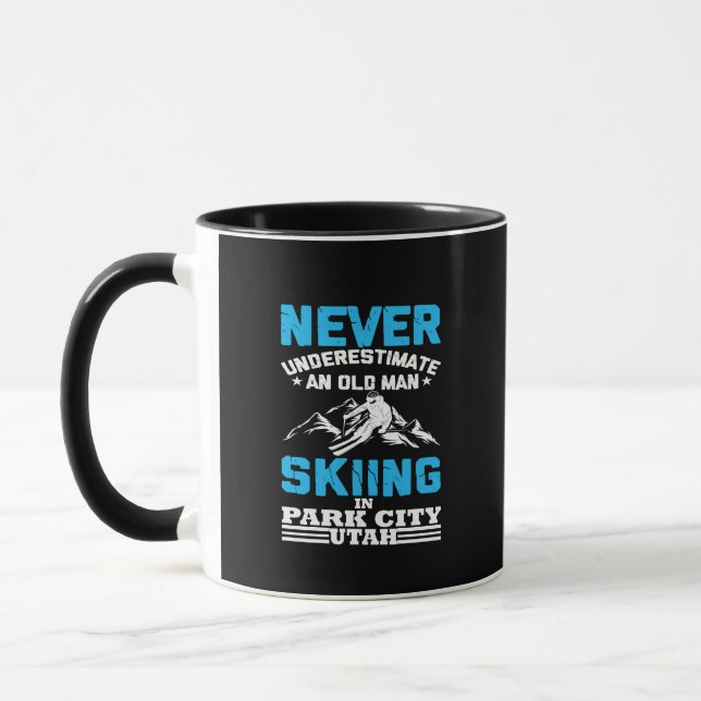 Never underestimate an old man skiing in Utah Mug (Left)