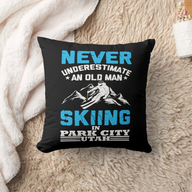 Never underestimate an old man skiing in Utah Throw Pillow (Blanket)