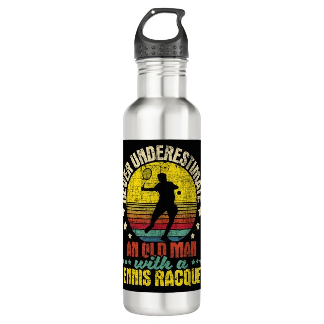 Never Underestimate An Old Man - Tennis Racket Spo 710 Ml Water Bottle (Front)