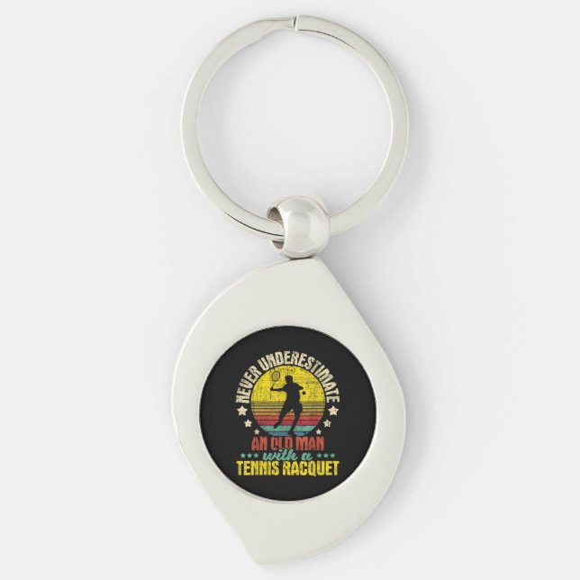 Never Underestimate An Old Man - Tennis Racket Spo Keychain (Front)