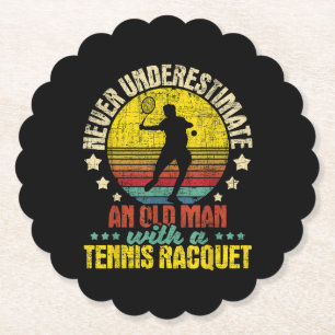 Never Underestimate An Old Man - Tennis Racket Spo Paper Coaster