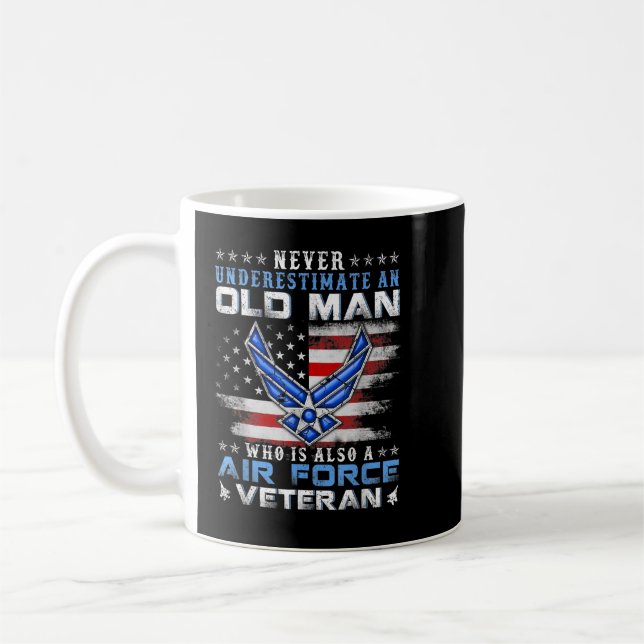 Never Underestimate An Old Man US Air Force Vetera Coffee Mug (Left)