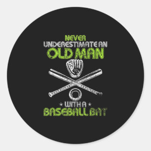 Never Underestimate An Old Man With A Baseball Classic Round Sticker
