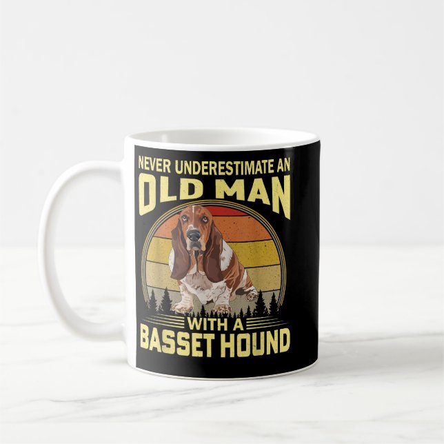 Never Underestimate an Old Man With a Basset Hound Coffee Mug (Left)
