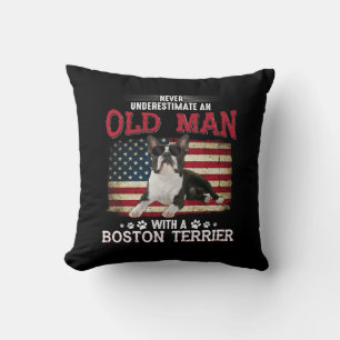 Never Underestimate An Old Man With A Boston Throw Pillow