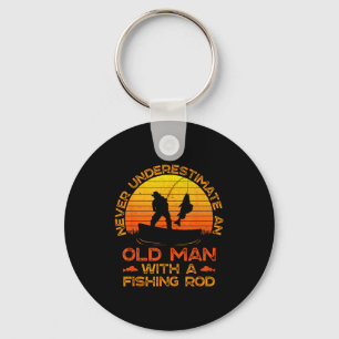 Never Underestimate An Old Man With A Fishing Rod Keychain