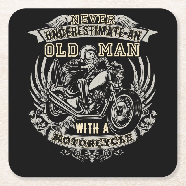 Never Underestimate An Old Man With A Motorcycle Square Paper Coaster (Front)