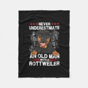 Never Underestimate an old man with a Rottweiler Fleece Blanket
