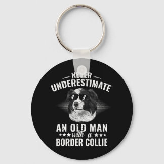 Never Underestimate An Old Man with Border Collie  Keychain
