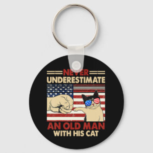 Never Underestimate An Old Man With His Cat FunnyN Keychain