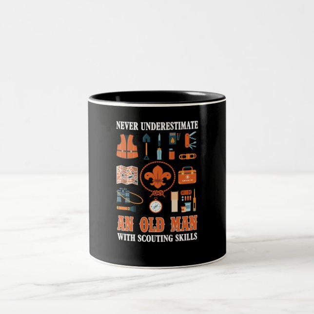 Never Underestimate An Old Man With Scouting Skill Two-Tone Coffee Mug (Center)