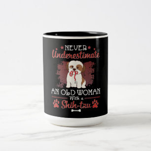 Never Underestimate An Old Woman With A Shih Tzu Two-Tone Coffee Mug