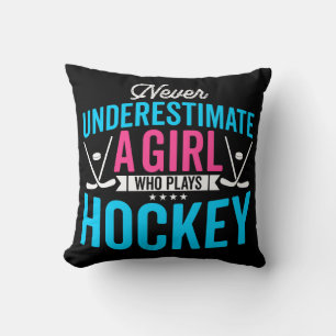 Never Underestimate Girl Hockey Player Throw Pillow