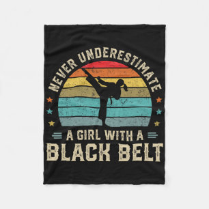 Never Underestimate Girl With A Black Belt Karate  Fleece Blanket