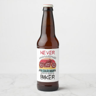 Never Underestimate Old Man Biker Beer Bottle Label