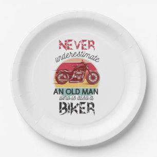 Never Underestimate Old Man Biker Mug Paper Plate
