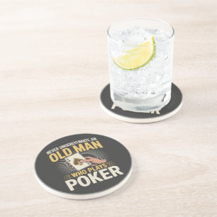 Never Underestimate Old Man Poker Card Coaster