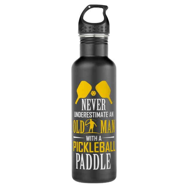 Never Underestimate Old Man with a Pickleball Padd 710 Ml Water Bottle (Front)