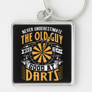 Never Underestimate Old School Dart Players Keychain