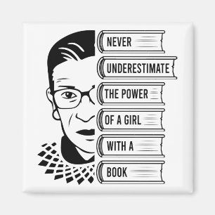 Never Underestimate Power of Girl With Book Magnet