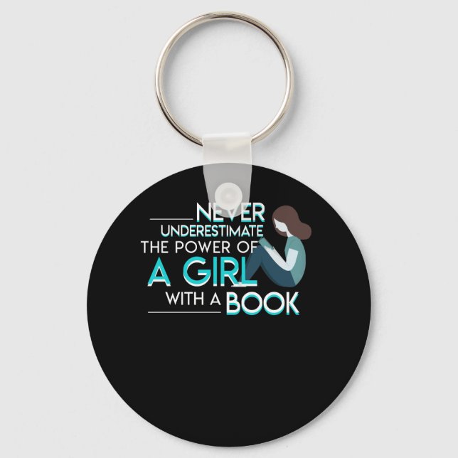 Never Underestimate Reading Book Women Keychain (Front)