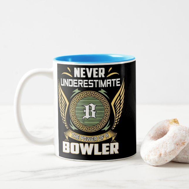 Never Underestimate The Power Of A Bowler Two-Tone Coffee Mug (With Donut)