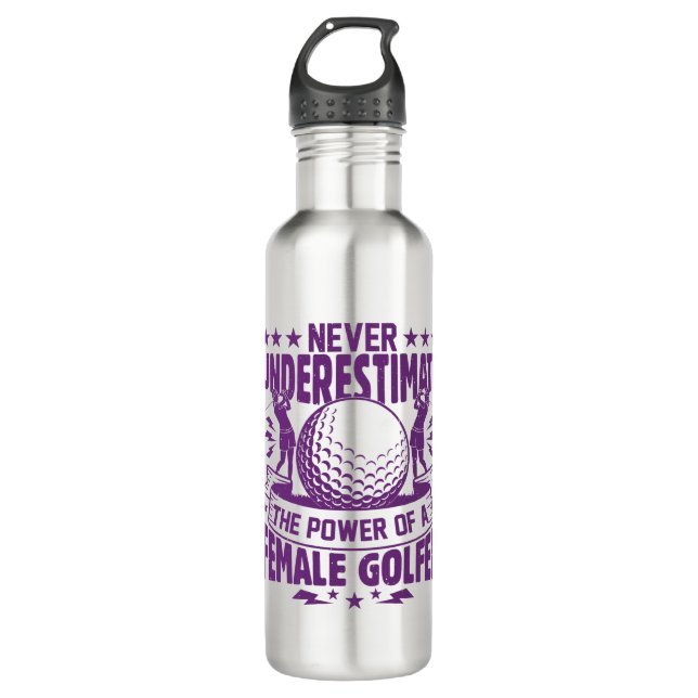 Never underestimate the power of a female golfer t 710 ml water bottle (Front)