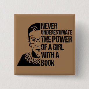 Never Underestimate The Power of a Girl With Book 2 Inch Square Button