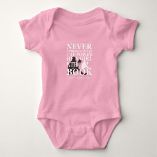 never underestimate the power of a girl with book baby bodysuit