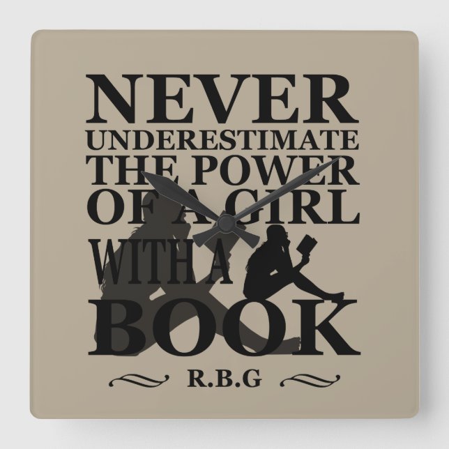 Never underestimate the power of a girl with book square wall clock (Front)