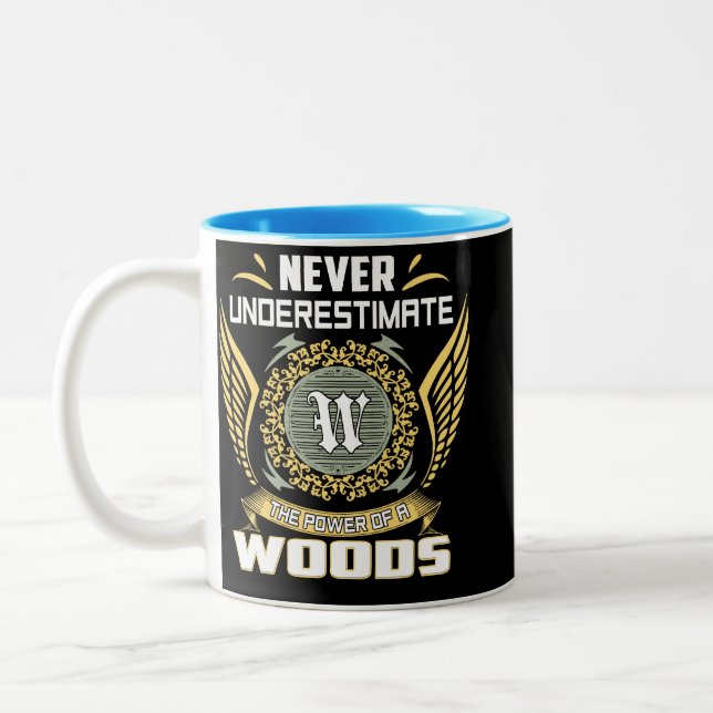 Never Underestimate The Power Of A Woods Two-Tone Coffee Mug (Left)