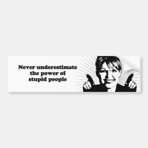 Never underestimate the power of stupid people bumper sticker