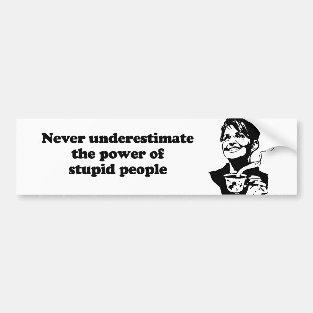 Never underestimate the power of stupid people bumper sticker (Front)