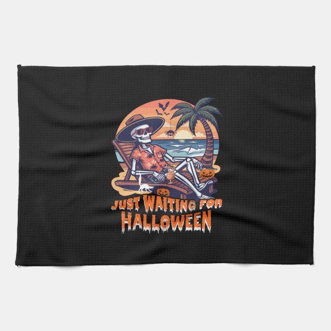 Never Waiting for Halloween Skeleton Kitchen Towel (Horizontal)