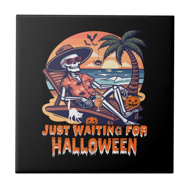Never Waiting for Halloween Skeleton Tile (Front)